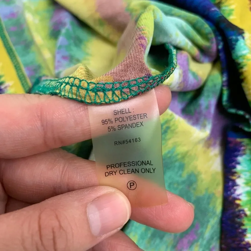 Calvin Klein Tie Dye Wrap Womens 4 Cap Sleeve Plunge V Neck Collar Waist Tie